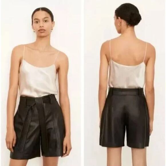 Vince Pants - NWT Vince Lamb Leather High Rise Tie Shorts Women's Black Size 6 $895